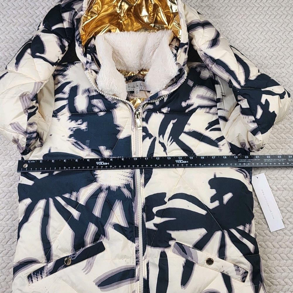 Nicole Miller Puffer Jacket Women Coat Med Insulated Hooded Gold Liner Palm NWT - Picture 7 of 10